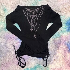 Stylish Black Top with Cross Chain Design